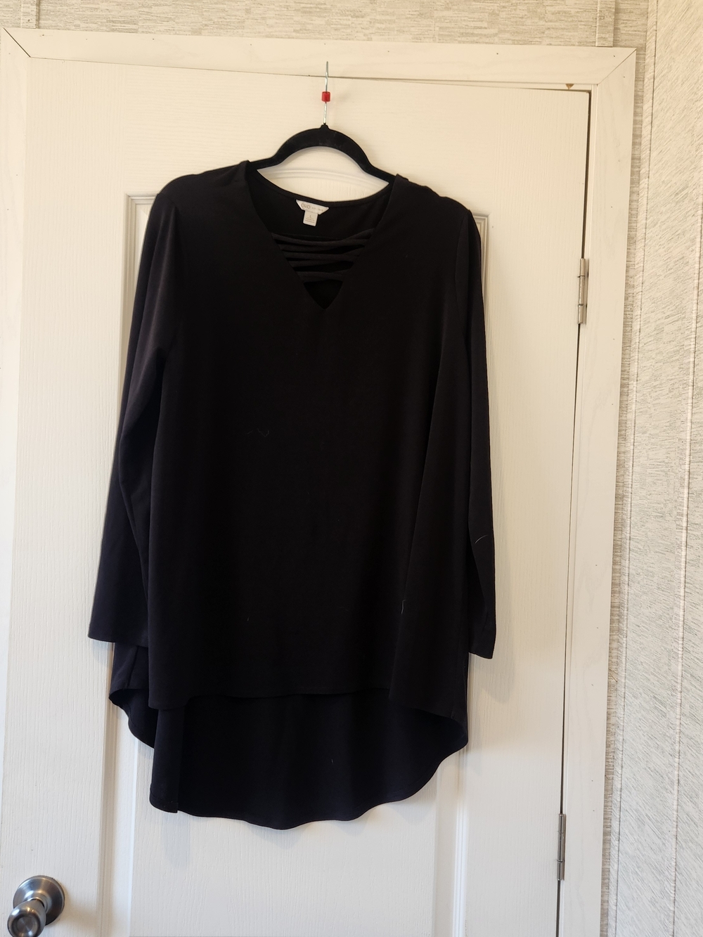 Cato Black Long Sleeve Tunic with Ladder Neck Detail L Euc